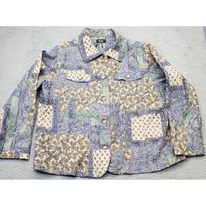 Analogy Textured Jacket Womens 1X Multi Paisley Patchwork Collared Button Front
